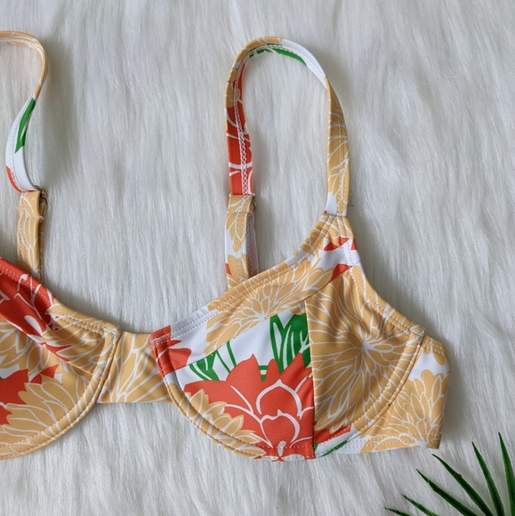 Orange white and green floral push up bikini top size S M L - Picture 8 of 10